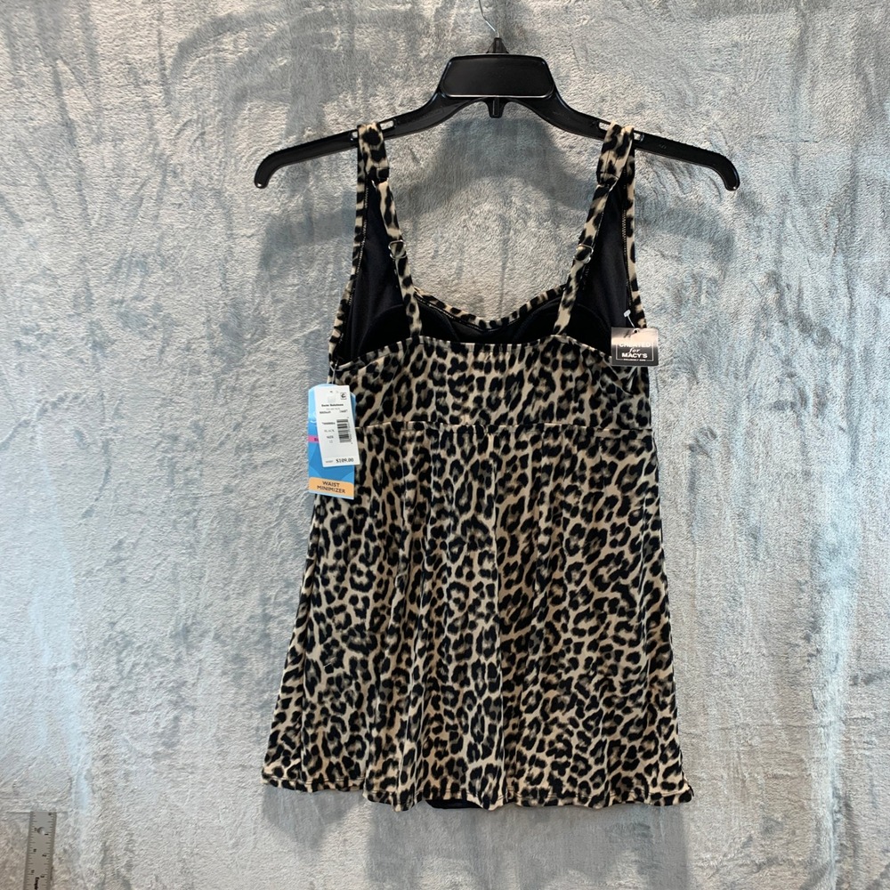 Swim Solutions Womens Leopard Print Square Neck Swimdress Black Tan 12 8005649 - Picture 2 of 9